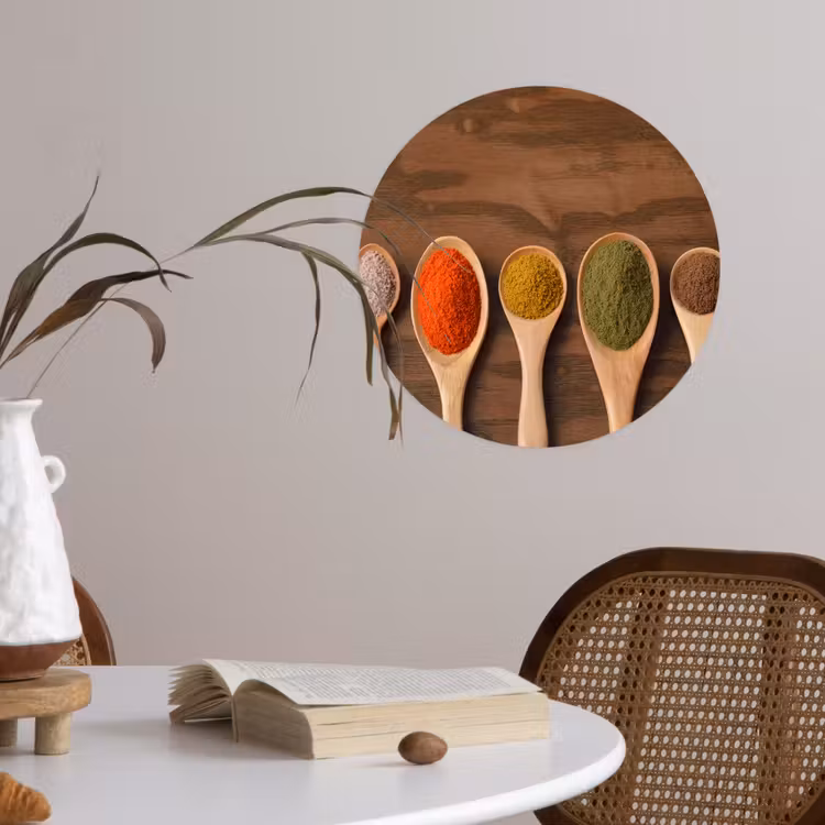 Pollepel - Kruiden - Eten - Specerijen - Tafel Wandcirkel behangsticker klein -sfeer3