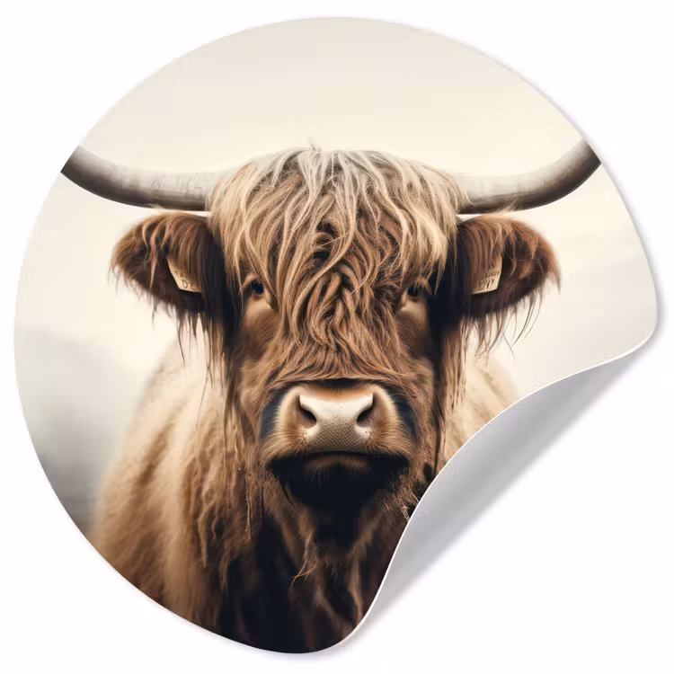 Schotse hooglander - Hoorns - Landschap Wandcirkel behangsticker klein -3d