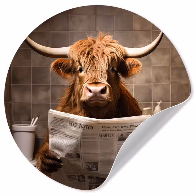 Schotse hooglander - Krant - Toilet Wandcirkel behangsticker klein -3d