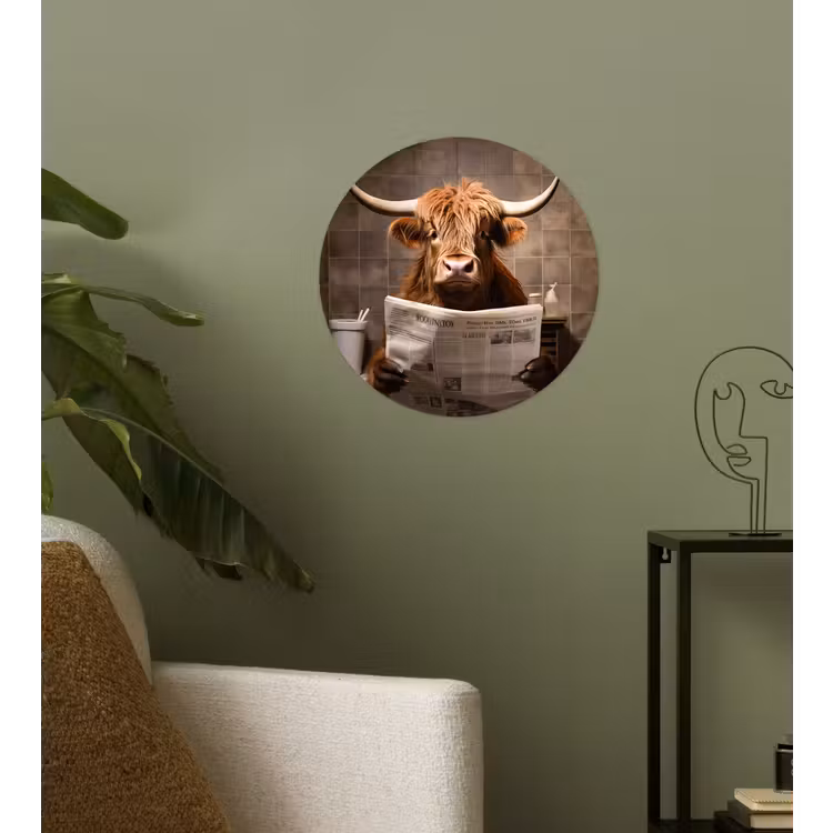 Schotse hooglander - Krant - Toilet Wandcirkel behangsticker klein -sfeer2
