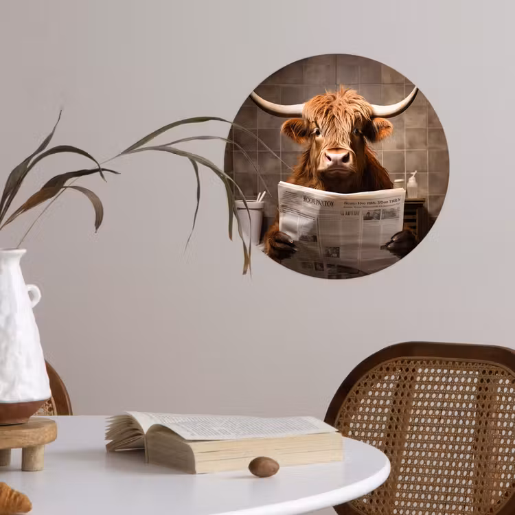 Schotse hooglander - Krant - Toilet Wandcirkel behangsticker klein -sfeer3