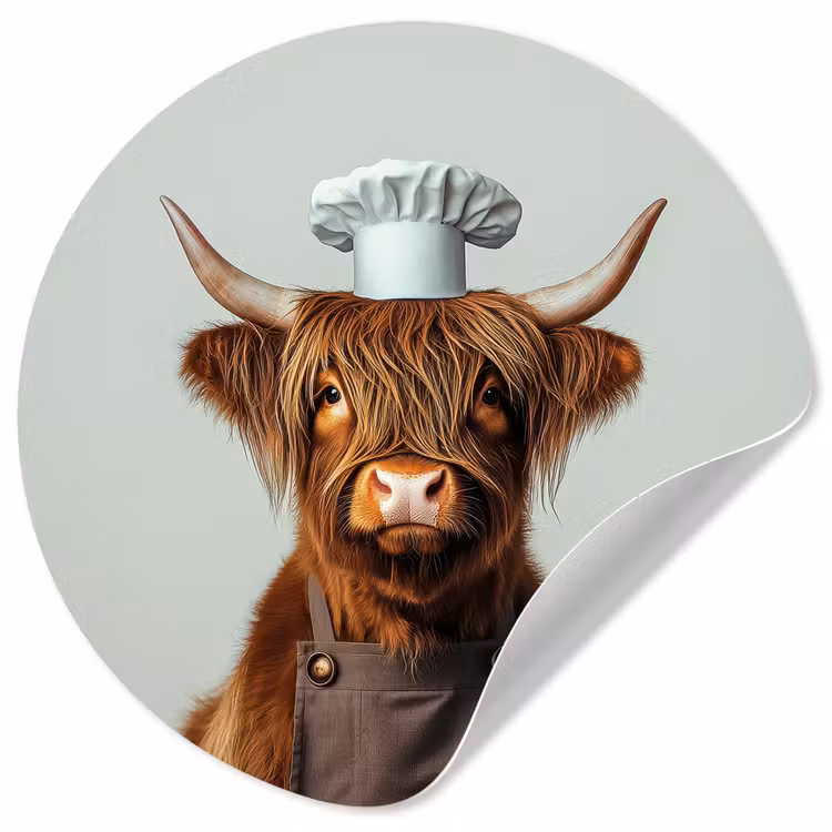 Schotse Hooglander - Bruin - Hoorns - Kokskleding Wandcirkel behangsticker klein -3d