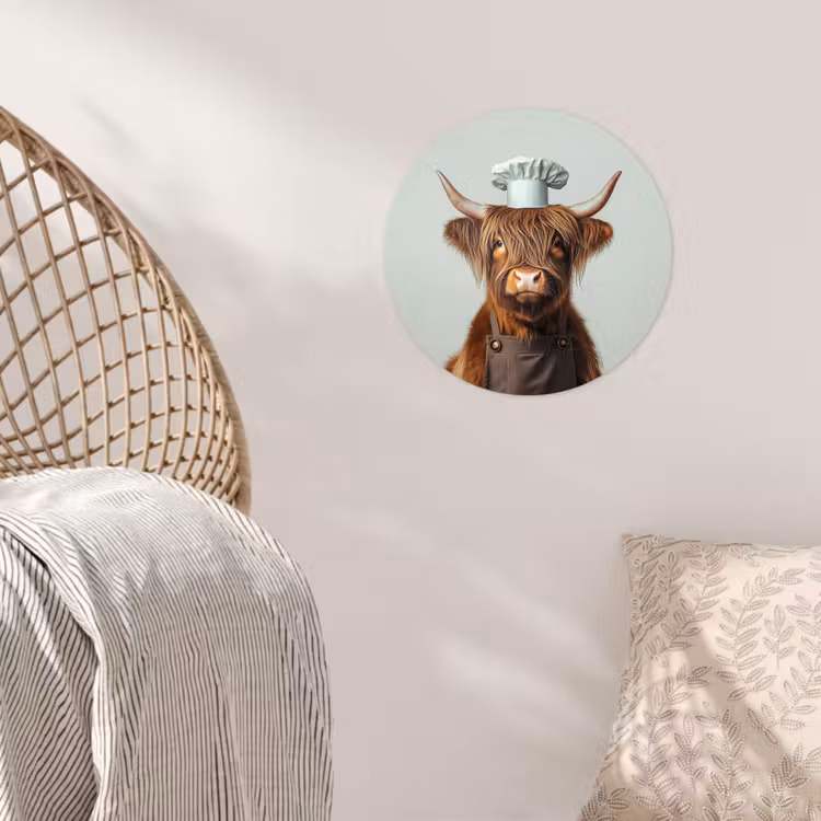 Schotse Hooglander - Bruin - Hoorns - Kokskleding Wandcirkel behangsticker klein -sfeer4