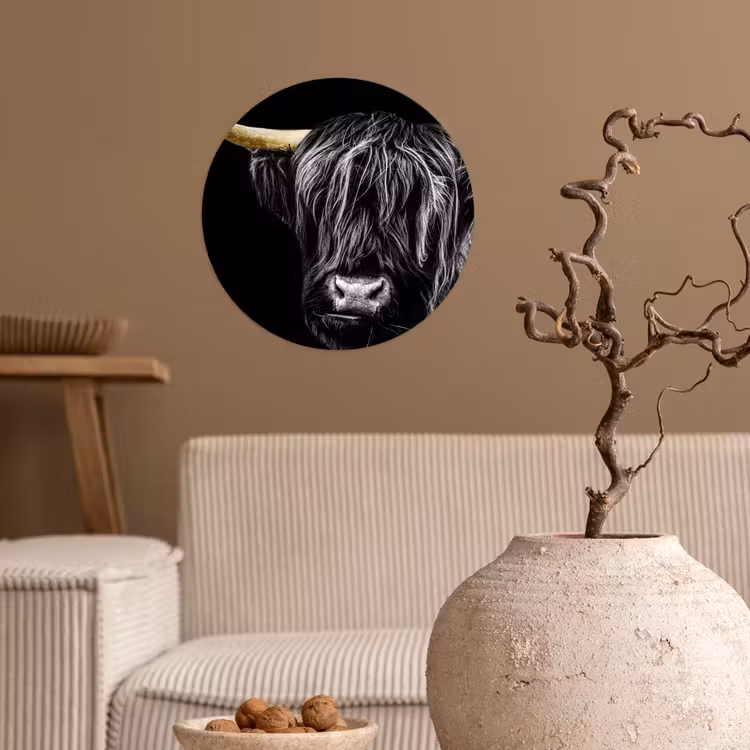 Schotse hooglander - Goud - Vacht - Dieren - Koe Wandcirkel behangsticker klein -sfeer1
