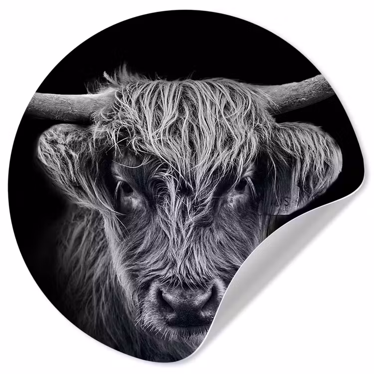 Schotse hooglander - Zwart - Koe - Dieren Wandcirkel behangsticker klein -3d