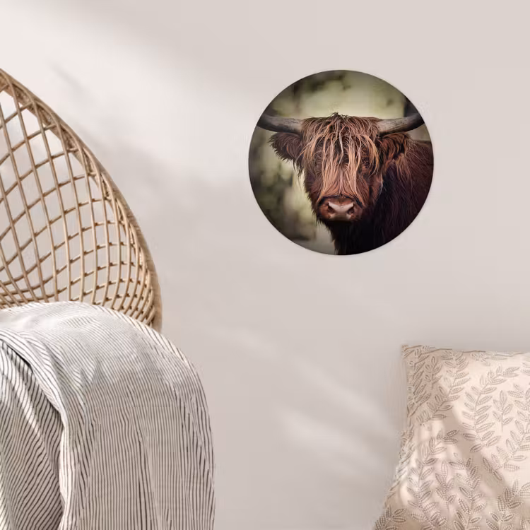 Schotse hooglander - Licht - Portret - Natuur Wandcirkel behangsticker klein -sfeer4