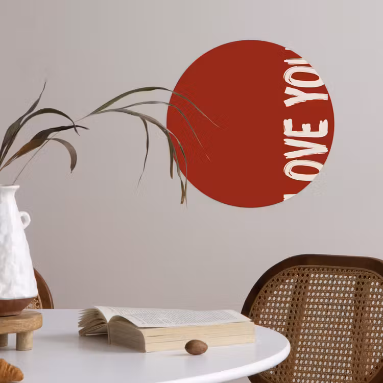 Schuin - Loveyou - Rood Wandcirkel behangsticker klein -sfeer3