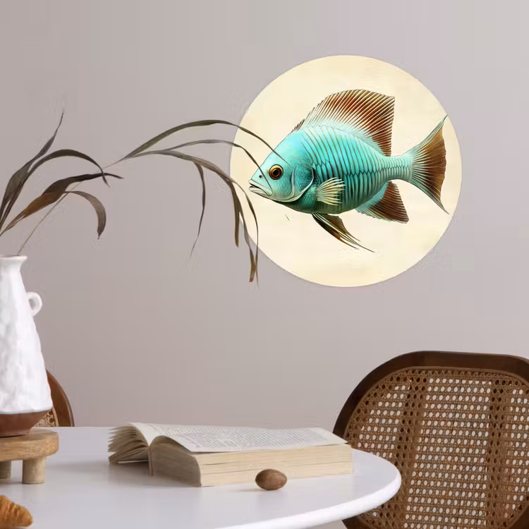 Schubben - Vis - Mint - Minimalistisch Wandcirkel behangsticker klein -sfeer3