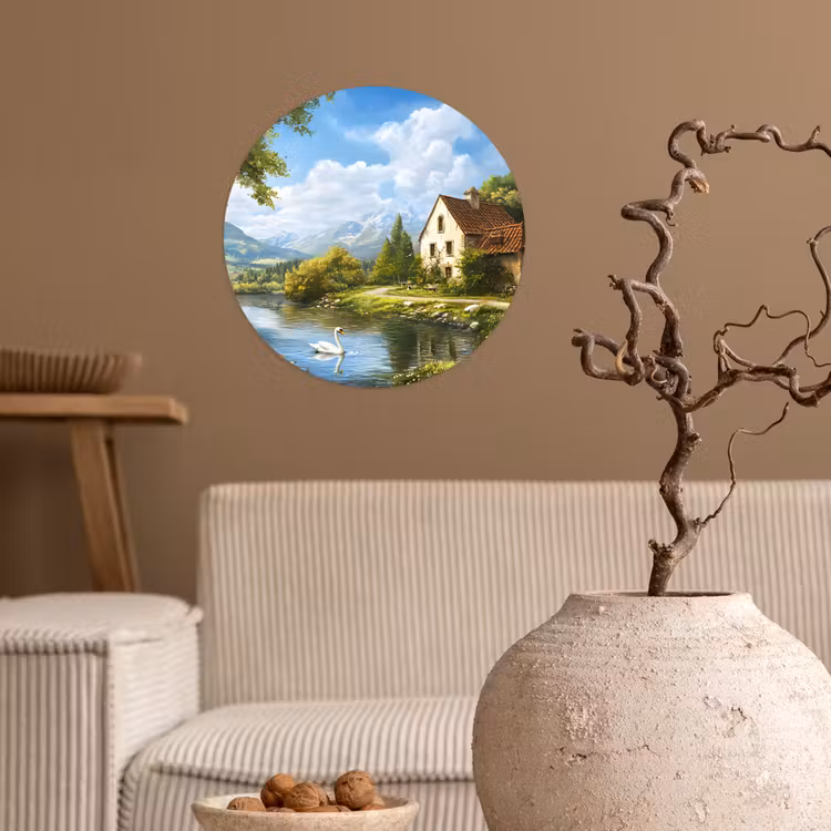 Zwaan - Bomen - Rust Wandcirkel behangsticker klein -sfeer1