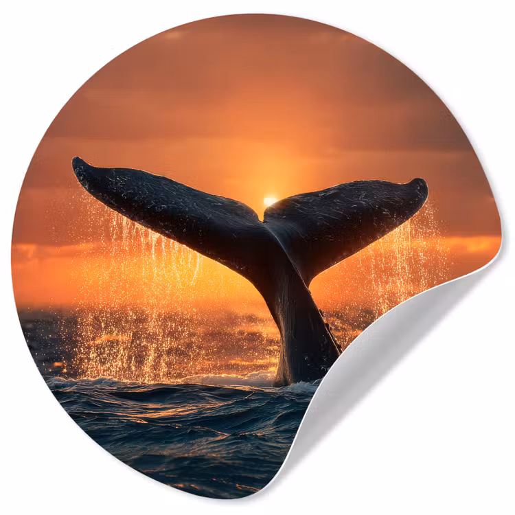 Walvis staart - Water - Zonsondergang Wandcirkel behangsticker klein -3d