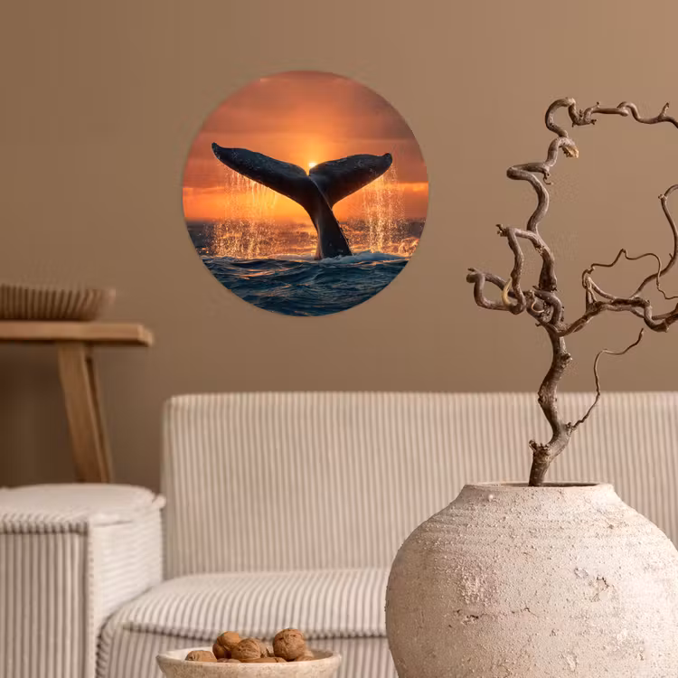Walvis staart - Water - Zonsondergang Wandcirkel behangsticker klein -sfeer1