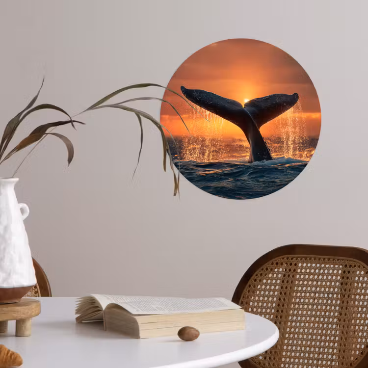 Walvis staart - Water - Zonsondergang Wandcirkel behangsticker klein -sfeer3