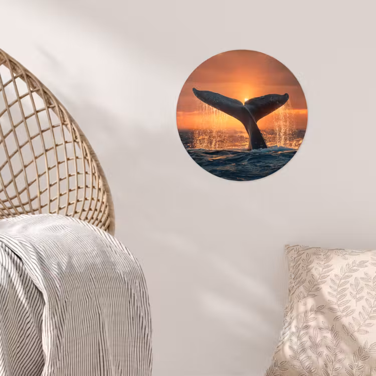 Walvis staart - Water - Zonsondergang Wandcirkel behangsticker klein -sfeer4