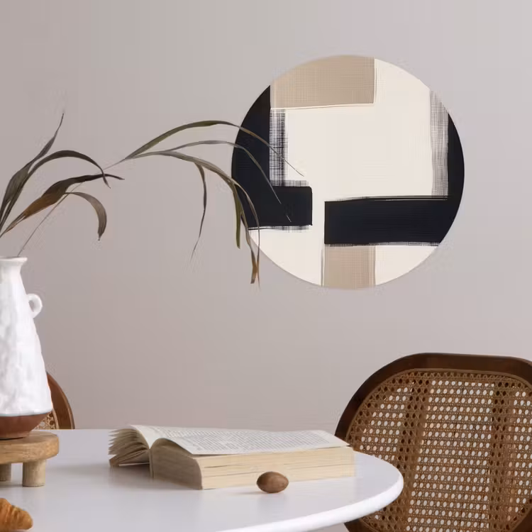 Zwart - Abstract - Japandi Wandcirkel behangsticker klein -sfeer3