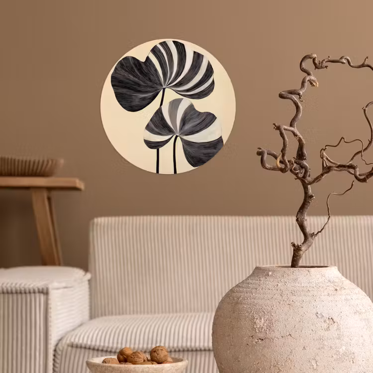 Zwart - Bladeren - Strepen - Minimalistisch Wandcirkel behangsticker klein -sfeer1