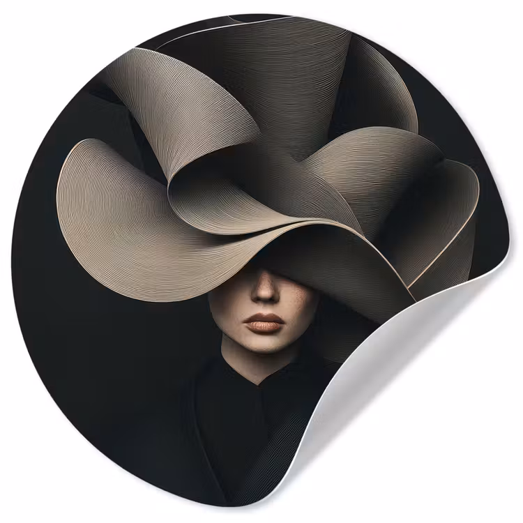 Zwarte - Hoed - Vrouw Wandcirkel behangsticker klein -3d