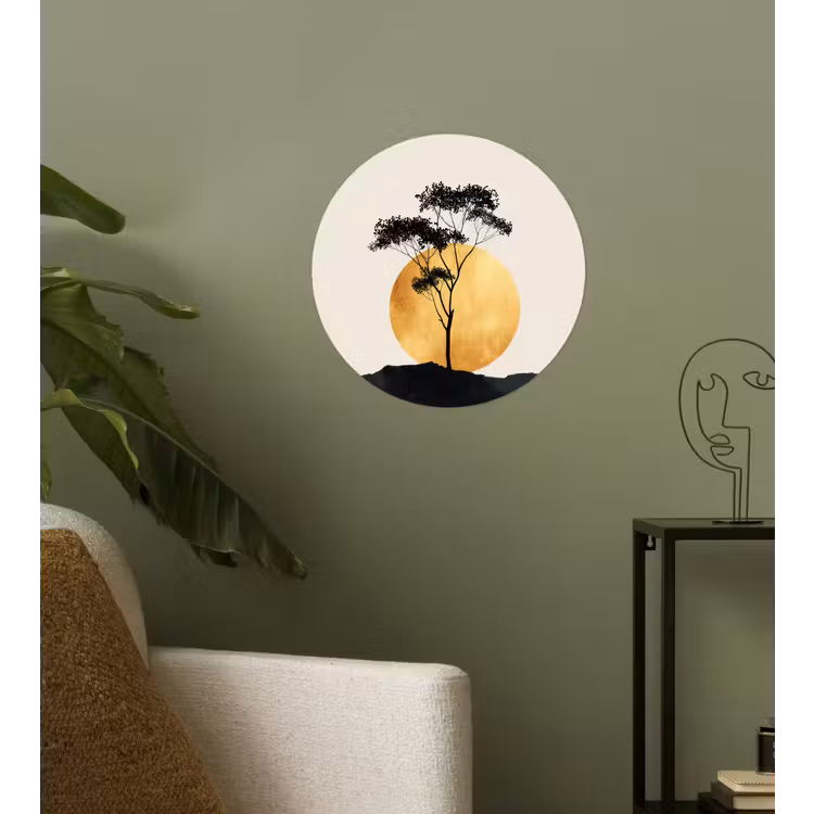 Zwarte boom - Gouden cirkel - Heuvel Wandcirkel behangsticker klein -sfeer2