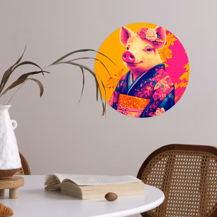 Varken - Bloemkroon - Kimono - Abstract Wandcirkel behangsticker klein -sfeer3