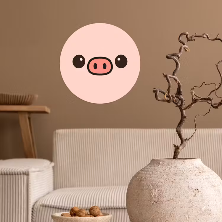 Varken - Roze - Minimalistisch Wandcirkel behangsticker klein -sfeer1