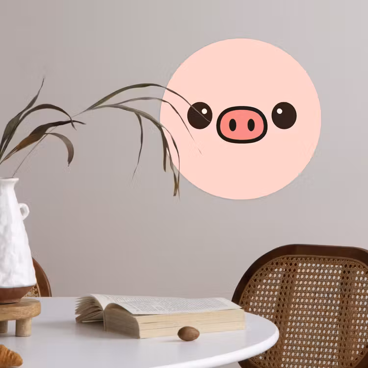Varken - Roze - Minimalistisch Wandcirkel behangsticker klein -sfeer3