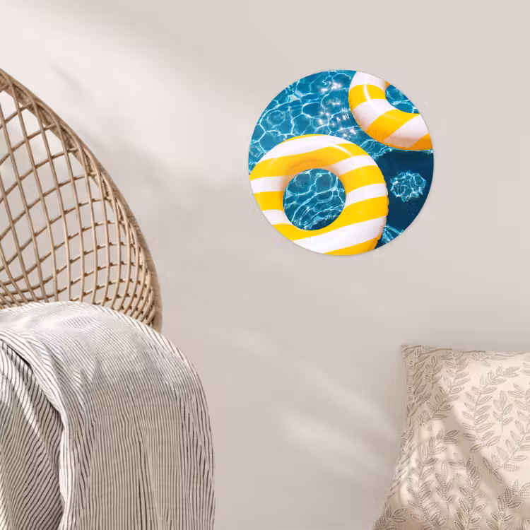 Zwembad - Zwembanden - Zomer - Geel - Blauw Wandcirkel behangsticker klein -sfeer4