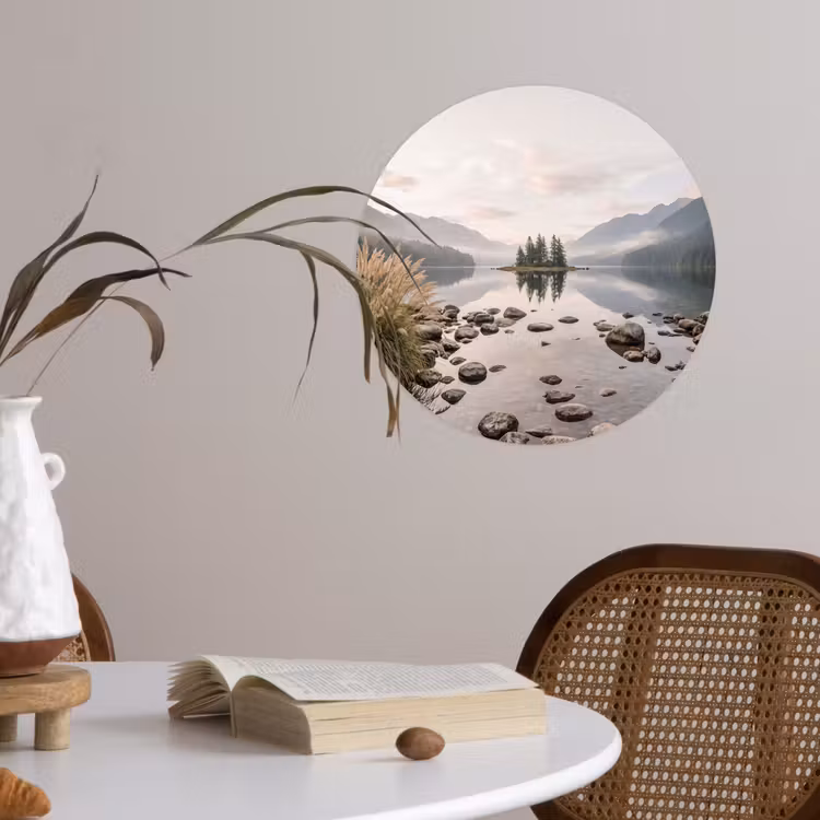 Meer - Bergen - Landschap - Groen Wandcirkel behangsticker klein -sfeer3