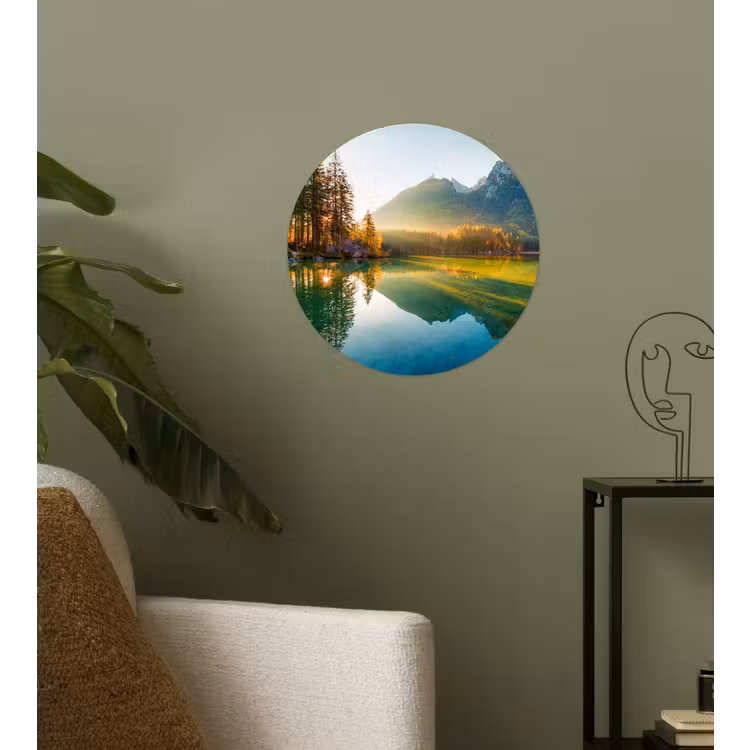 Meer - Bos - Bergen - Natuur - Zon - Landschap Wandcirkel behangsticker klein -sfeer2