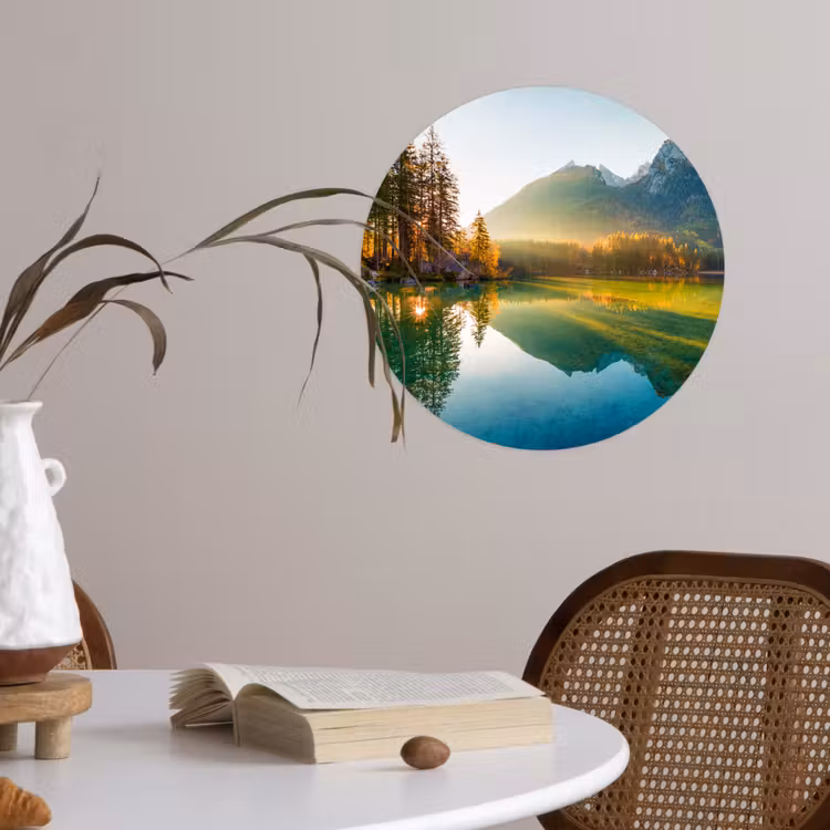 Meer - Bos - Bergen - Natuur - Zon - Landschap Wandcirkel behangsticker klein -sfeer3
