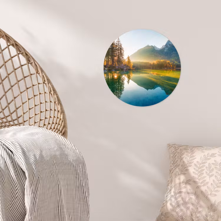 Meer - Bos - Bergen - Natuur - Zon - Landschap Wandcirkel behangsticker klein -sfeer4