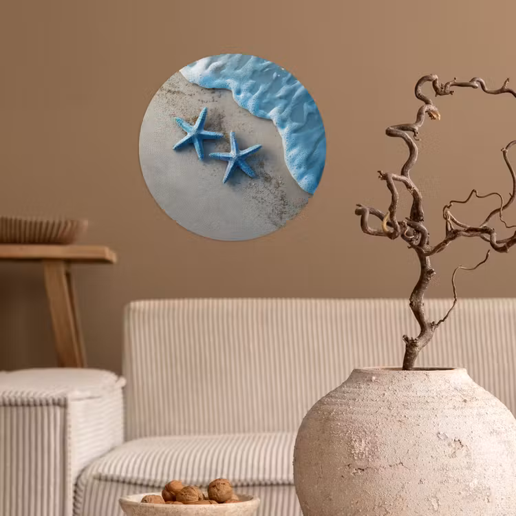 Zeesterren - Zand - Zee - Blauw Wandcirkel behangsticker klein -sfeer1