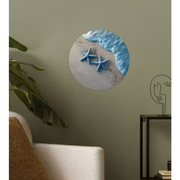 Zeesterren - Zand - Zee - Blauw Wandcirkel behangsticker klein -sfeer2