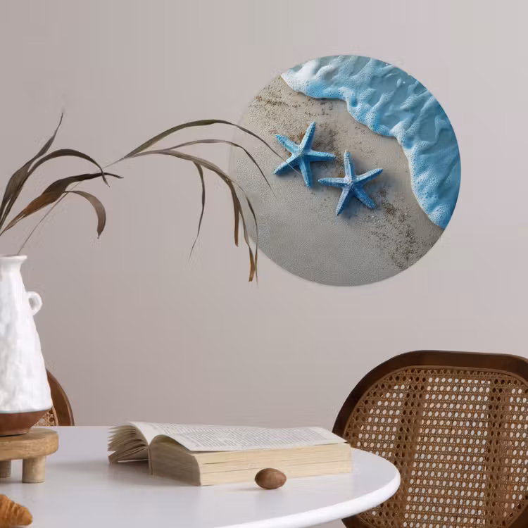 Zeesterren - Zand - Zee - Blauw Wandcirkel behangsticker klein -sfeer3