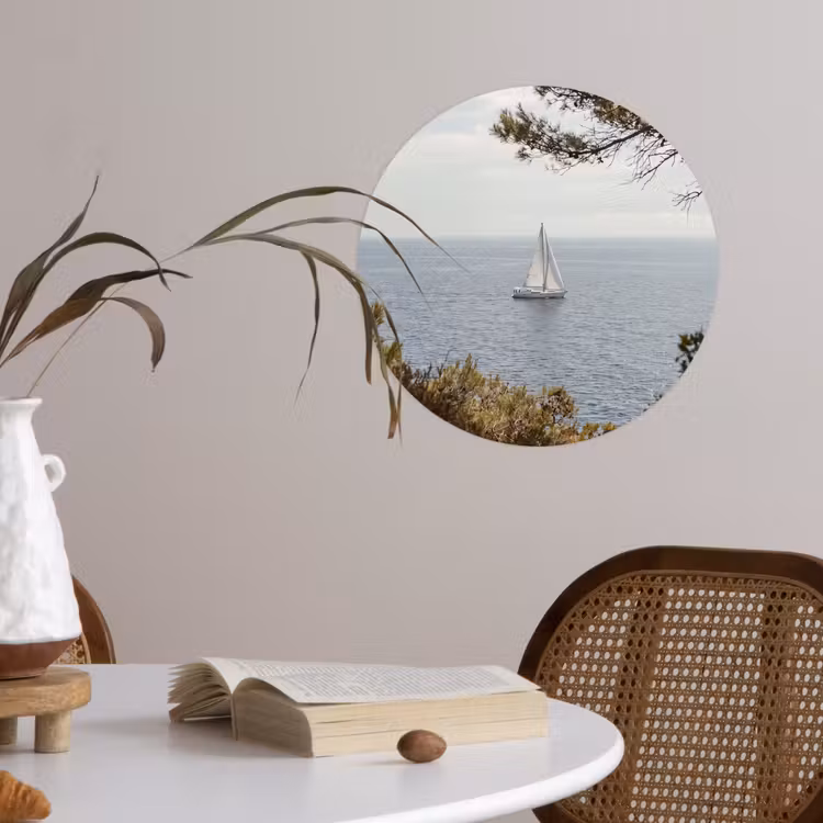 Runde Tapete - Segelboot – Bäume – Wasser - Zeilboot - bomen - water Wandcirkel behangsticker klein