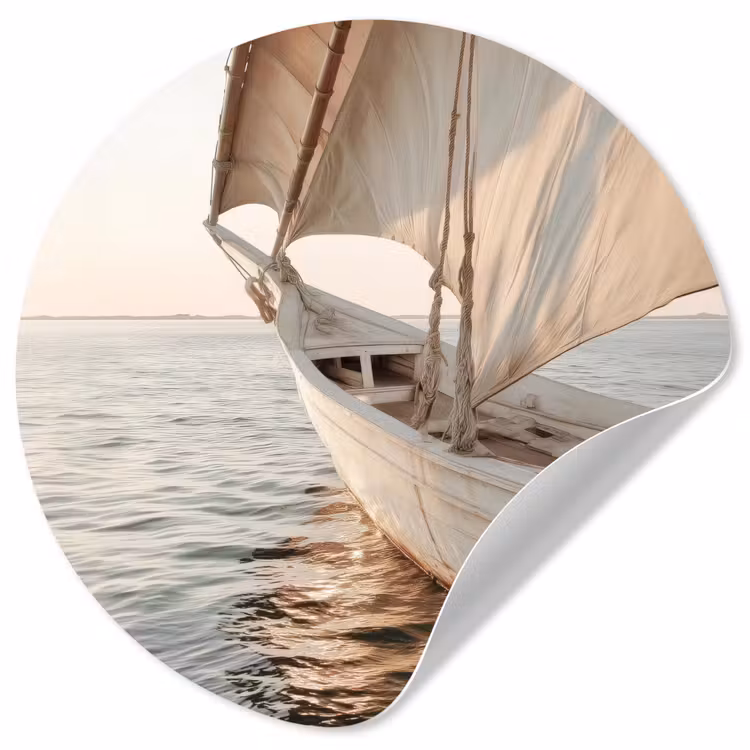 Zeilboot - Zee - Beige - Zon Wandcirkel behangsticker klein -3d