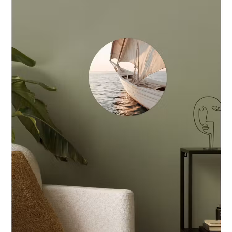 Zeilboot - Zee - Beige - Zon Wandcirkel behangsticker klein -sfeer2