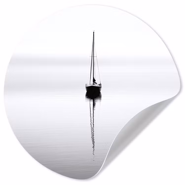 Zeilboot - Zwart - Water - Silhouet Wandcirkel behangsticker klein -3d