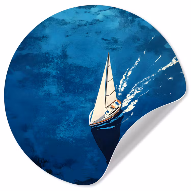 Zeilboot - Water - Abstract - Schaduw Wandcirkel behangsticker klein -3d