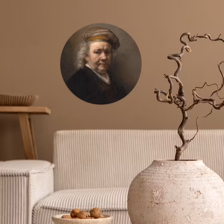 Zelfportret - Schilderij van Rembrandt van Rijn Wandcirkel behangsticker klein -sfeer1
