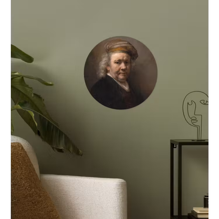 Zelfportret - Schilderij van Rembrandt van Rijn Wandcirkel behangsticker klein -sfeer2