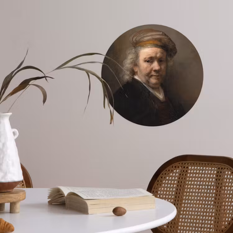 Zelfportret - Schilderij van Rembrandt van Rijn Wandcirkel behangsticker klein -sfeer3
