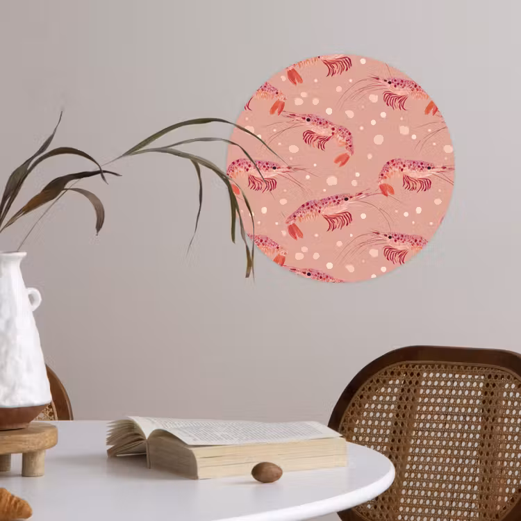 Garnalen - Stippen - Roze Wandcirkel behangsticker klein 186 -sfeer3