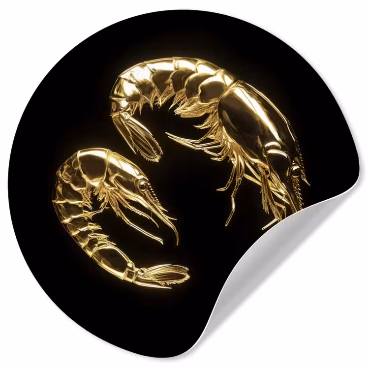 Garnalen - Zwart - Goud - Dieren Wandcirkel behangsticker klein -3d