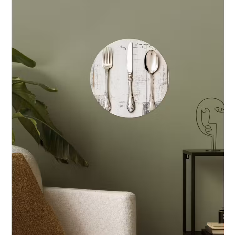 Zilver - Bestek - Hout Wandcirkel behangsticker klein -sfeer2