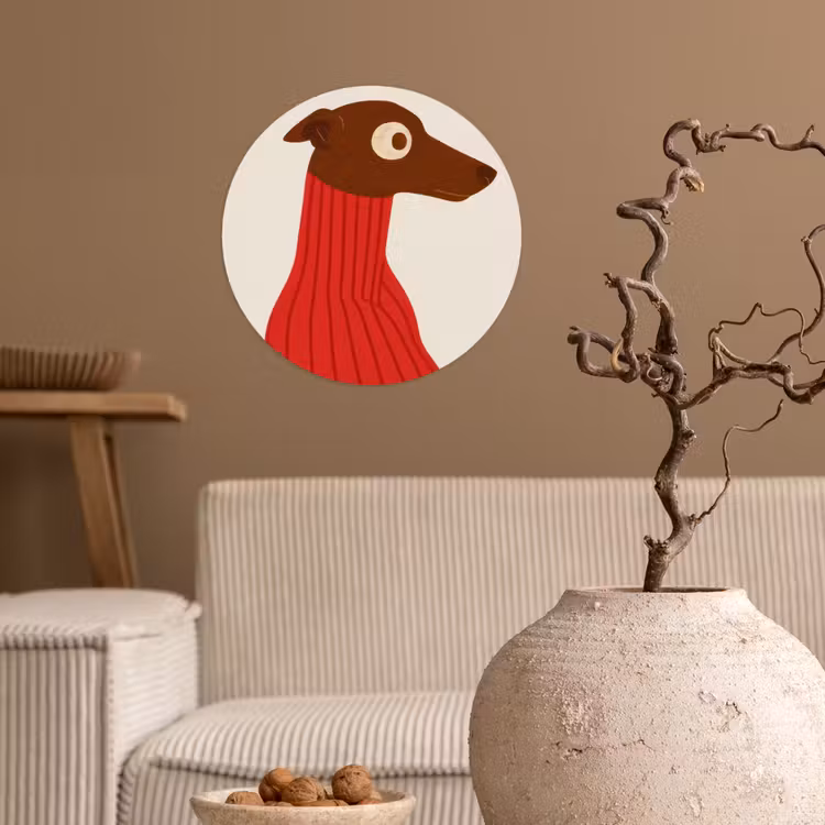 Silhouet - Hond - Trui - Rood Wandcirkel behangsticker klein -sfeer1