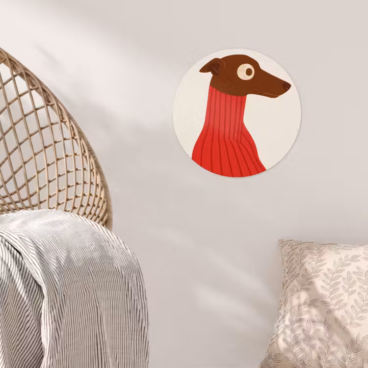 Silhouet - Hond - Trui - Rood Wandcirkel behangsticker klein -sfeer4
