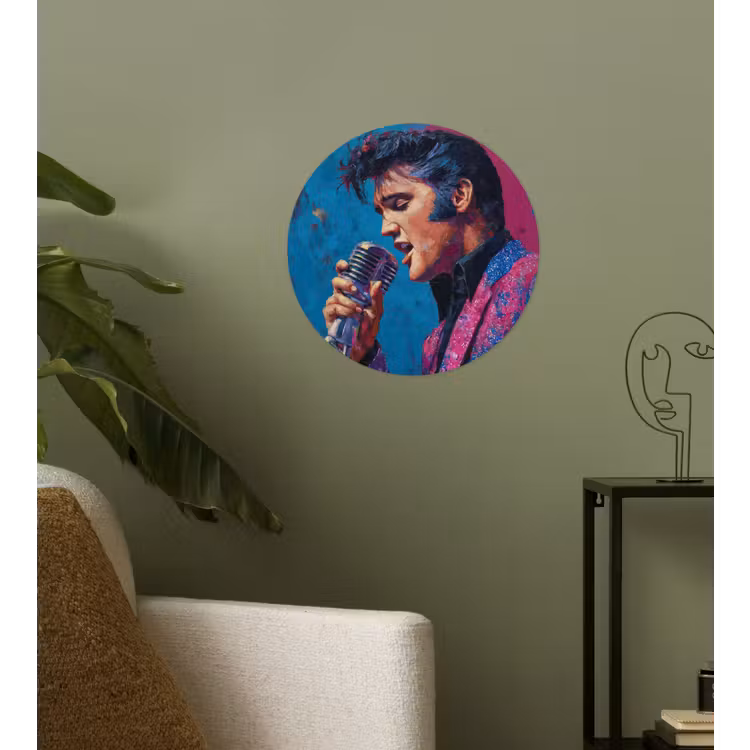 Zingende man - Glitterjas - Microfoon Wandcirkel behangsticker klein -sfeer2