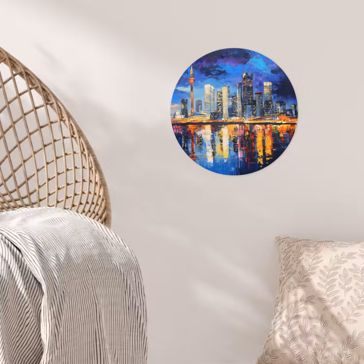Skyline Toronto - Modern - Stadslicht - Blauw Wandcirkel behangsticker klein -sfeer4