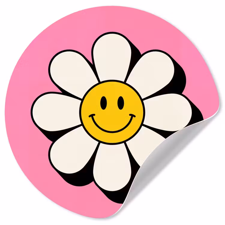 Smiley - Bloem - Roze Wandcirkel behangsticker klein -3d
