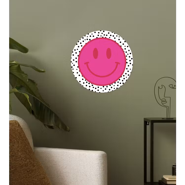 Smiley - Roze - Stippen Wandcirkel behangsticker klein -sfeer2