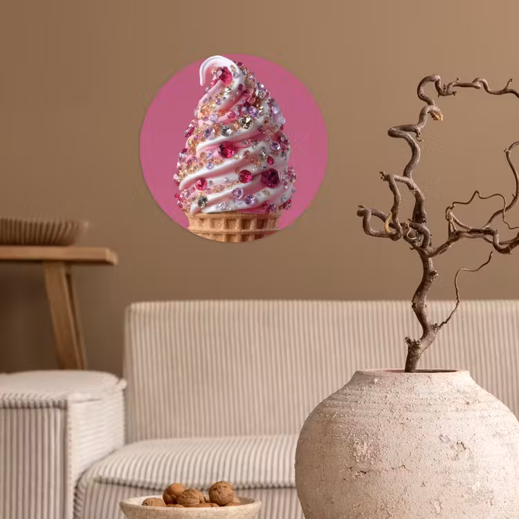 Softijs - Edelstenen - Roze - Hoorntje Wandcirkel behangsticker klein -sfeer1